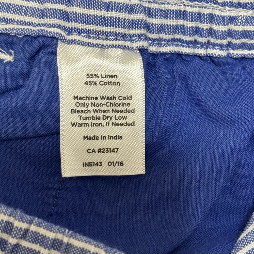 Talbots Easy Drawstring Shorts 4P Blue White Stripe Linen Cotton Summer - Picture 7 of 16
